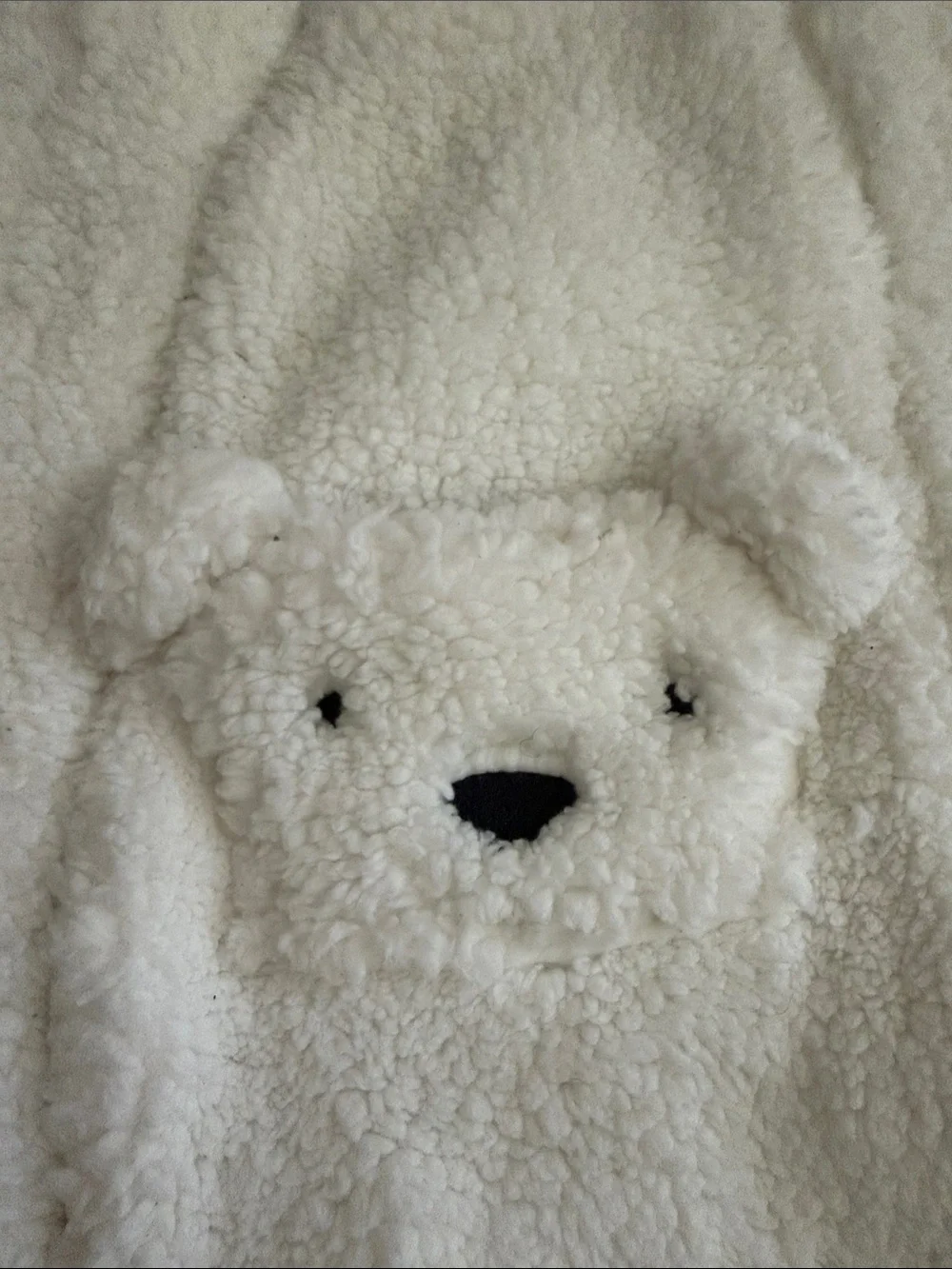 NWOT - 0/3M - Cozy White Sherpa Baby One-Piece with Bear Pocket Hood